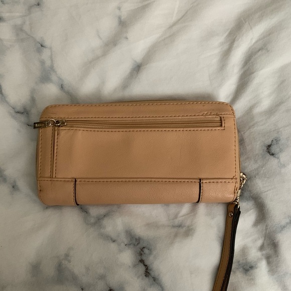 Guess  Tan Studded and Zippered Wristlet - Picture 2 of 3
